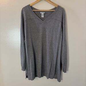 Catherines Shimmer Sweater Gray Sequins Tunic Pullover Long Sleeves Sz 4X